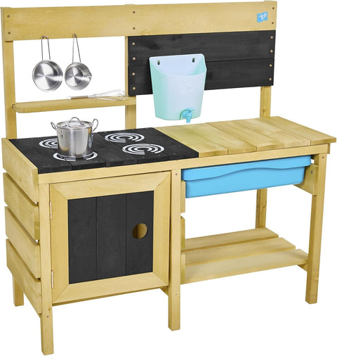 Modderkeuken - Buitenkeuken Kind - Speelkeuken Tuin - Keuken Speelset - met Waterpan - Tuin Gootsteen - Keuken Accessoires - voor Jongens - Meisjes 3 jaar en ouder - Hout - 96 x 40 x 96 cm - Houten/Blauw