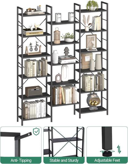 Hzuaneri Bookshelves, Freestanding Shelves, 17 Shelves, 6 Layers, Adjustable Distance, 24 x 152 x 186 cm, Load Capacity 340 kg, Living Room, Office Vintage Black BC10104B
