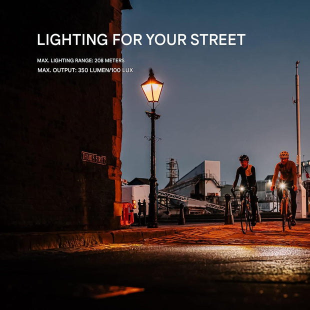 Fietslamp - Fietslicht - Krachtige Fietslamp Voorzijde - 350Lm - 100Lux - 208m Lichtsterkte - StVZO Goedgekeurd - met 3 Lichtstanden - LED - IPX6 Waterdichte - USB Oplaadbare Voorzijde  Licht - Kunststof - 18.4 x 7.9 x 6.2 cm - Zwart