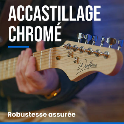 Woodbrass ST100 elektrische gitaar, wit - veelzijdige gitaar ideaal voor beginners - ST Shape Body - Amerikaanse linden toets - Rock, Pop, Funk, Country, Hard, Metal Style