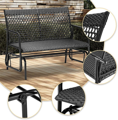 BAKAJI Hollywood schommelbank van rotan, 2 plaatsen voor buiten, tuinbank, kantelbank, ergonomisch, met structuur tegen uv-stralen en weersinvloeden, geschikt voor balkon, terras, terras