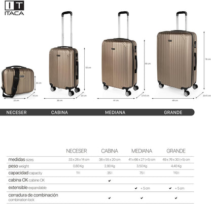 ITACA - Valises. Lot de Valise Rigides 4 Roulettes - Valise Grande Taille, Valise soute Avion, Bagages pour Voyages.Ensemble Valise Voyage. Verrouillage à Combinaison