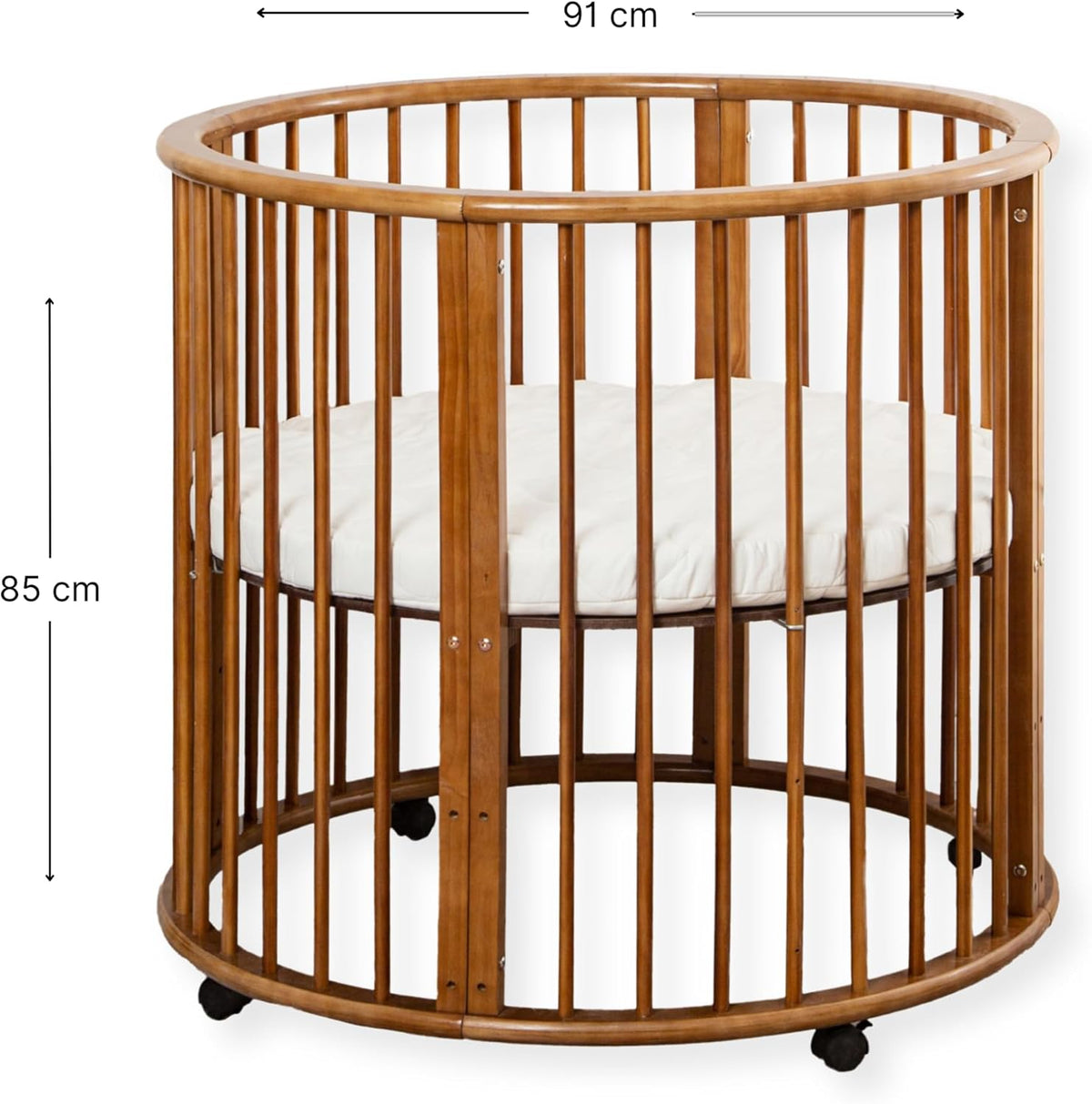 Baby Box – Round Wooden Play Box – Playpen – Includes Mattress – 91x91x85cm – Brown - QUORE
