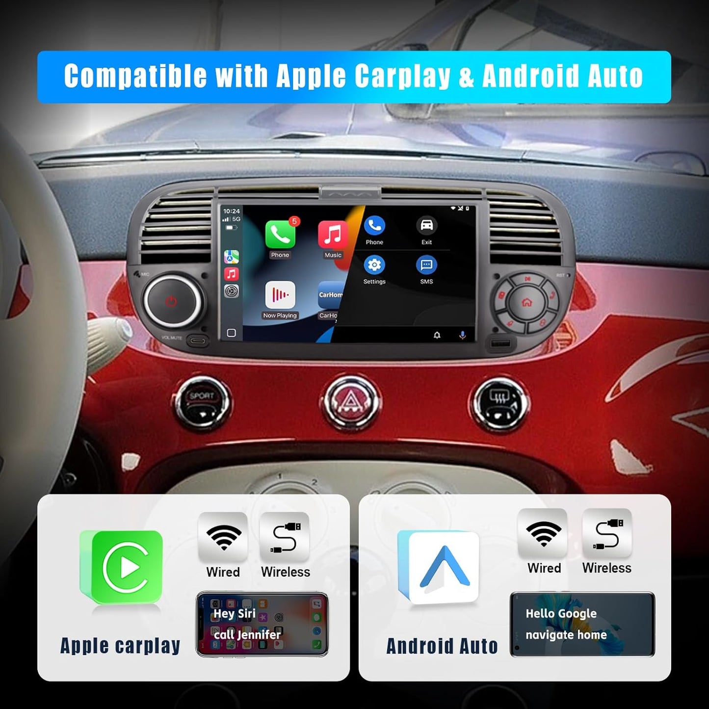 Autoradio – Auto Radio – 1-DIN Radio – 2-DIN Autoradio – Multimedia Radio – Touchscreen – Draadloos CarPlay & Android Auto