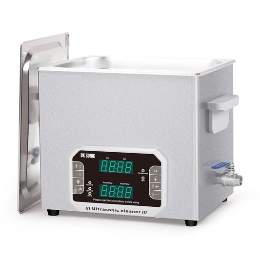 DK SONIC Ultrasoon Reiniger 10L, 240W Zwaar-Duty Sonic Cleaner Met Timer, Verwarming & Aanraakbediening, Multi-Toepassing voor Motorfiets Engines, Carburateurs, Kettingen (Inclusief Mand)