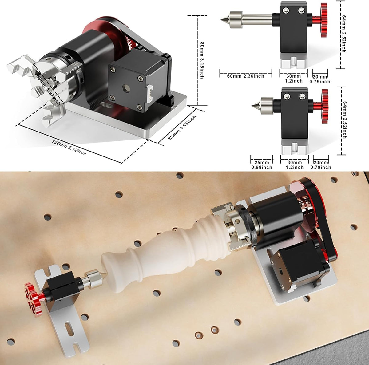 Twotrees Rotatiemodule Kit 4 Assen CNC voor TTC450 TTC450 Pro Graveermachine Rotatieashouder 4 mm - 60 mm Spandiameter 4:1 Spankop