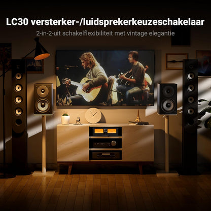 Fosi Audio LC30 VU Meter Versterker Luidspreker Keuzedoos, 2-Weg Analoge Audio Schakelaar, voor Stereo HiFi Versterkers en Passieve Luidsprekers, Home Audio Component met Afstandsbediening