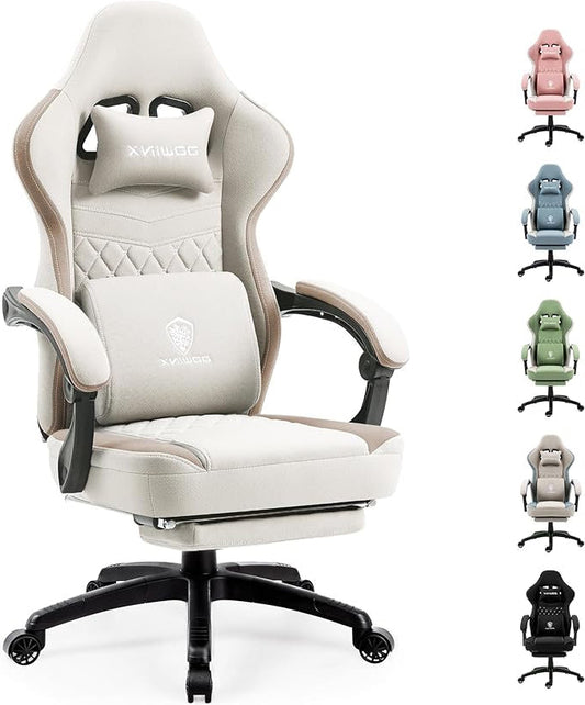 Gamingstoel – Gamestoel – Bureaustoel – Gaming Chair – Ergonomische Stoel Beige – Massagefunctie – Pocketvering & Ademend Schuim