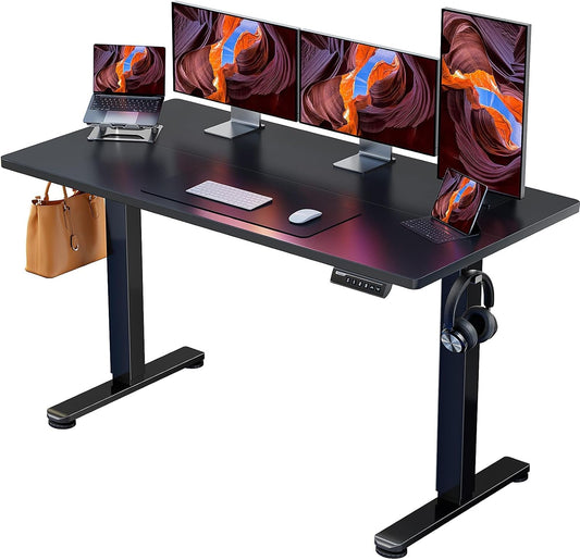 ErGear Elektrisch Zit-Sta Bureau Hoogte Verstelbaar 140 x 70 cm, Zit-Sta Bureau met 4 Geheugen Smart Paneel voor Kantoor thuis met Verdeelplaat