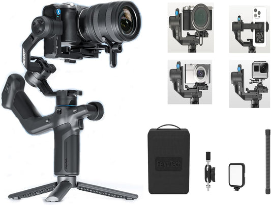 FeiyuTech SCORP Mini 3 Pro Kit 3-assige camerastabilisator, ingebouwde AI-track, alles in één handheld gimbal voor spiegelloze, zakcamera, actiecamera, telefoon, laadvermogen van 2 kg