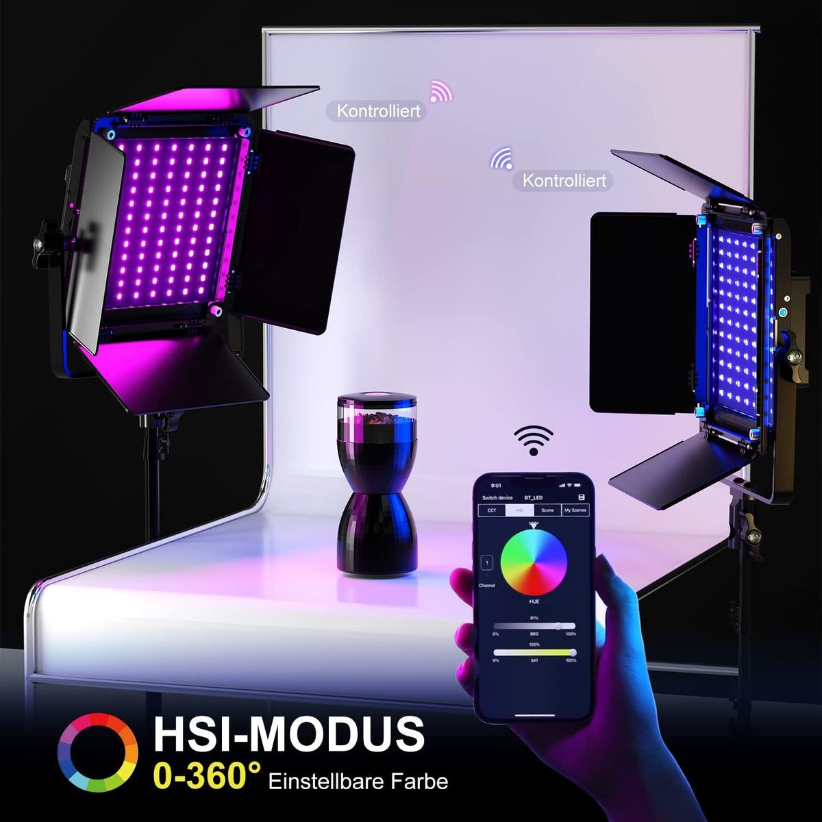 GVM RGB videolamp met statief, 800D led-fotografielamp, studiolicht, 3200 K – 5600 K, continu licht voor video, YouTube, conferentielicht, streaming, fotolicht, 18 lichteffecten, CRI97+ app-besturing