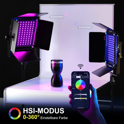 GVM RGB videolamp met statief, 800D led-fotografielamp, studiolicht, 3200 K – 5600 K, continu licht voor video, YouTube, conferentielicht, streaming, fotolicht, 18 lichteffecten, CRI97+ app-besturing