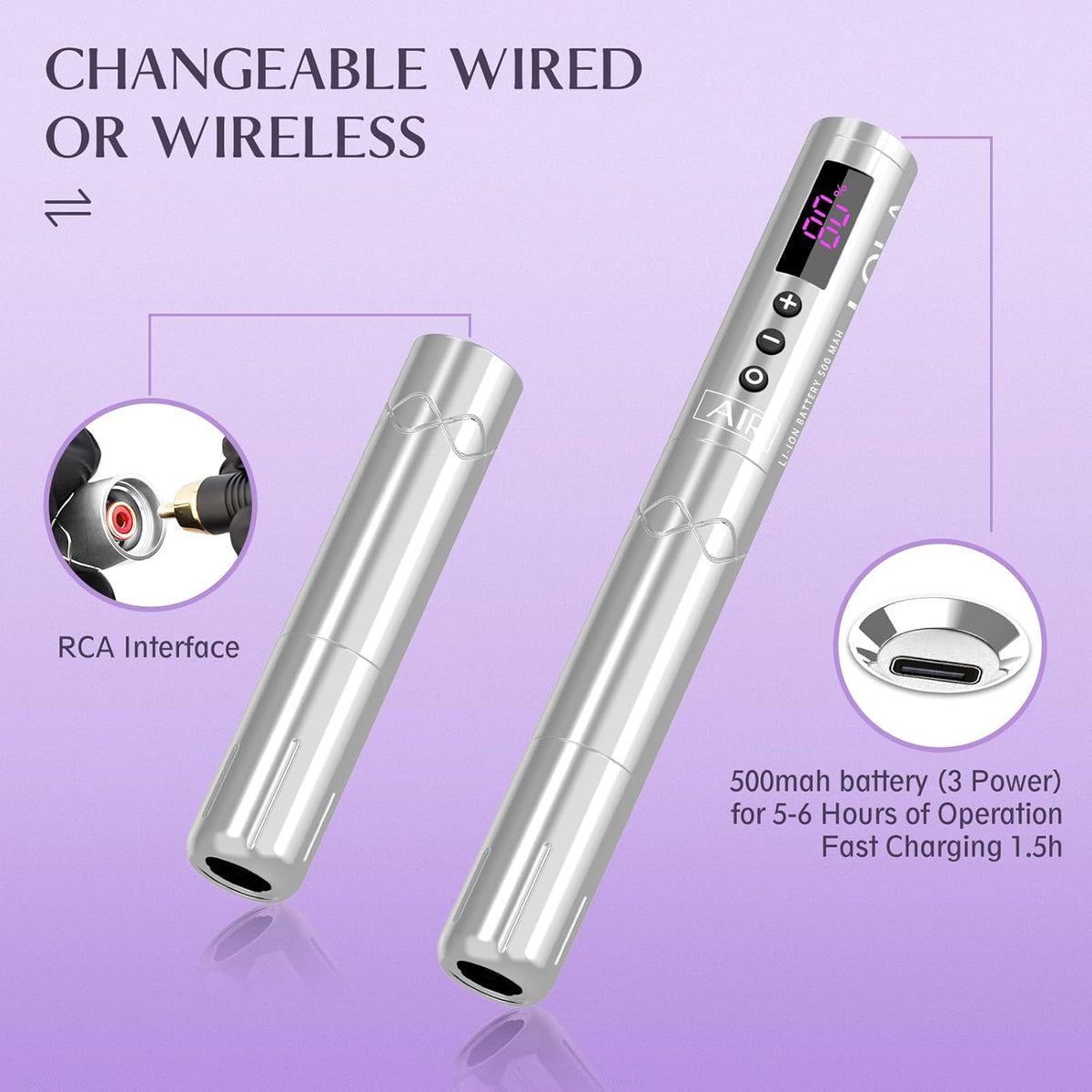 EZ Draadloze Tatoeage Machine - Permanente Makeup Tatoeage Pen Machine met 3 stuks Batterijvoeding voor Tatoeëerder en Tatoeage Beginner (LOLA AIR Zilver)