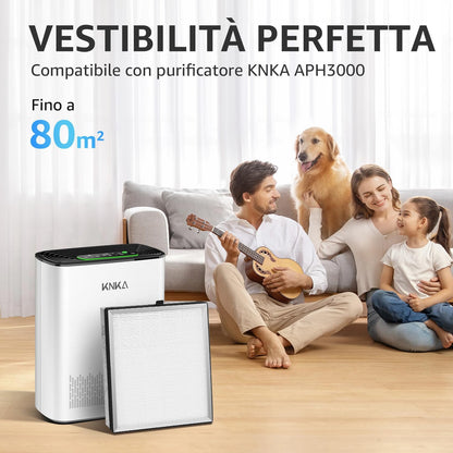 KNKA Vervangend filter voor APH3000 luchtreiniger, H13 HEPA & actieve kool, verwijdert 99,97% van de stof, pollen en geuren, duurzaam combi-filter, eenvoudige vervanging, verpakking van 2 stuks