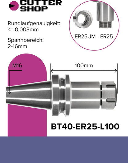 CNC-spantangenhouder voor freesmachines (BT40-ER25-L100)