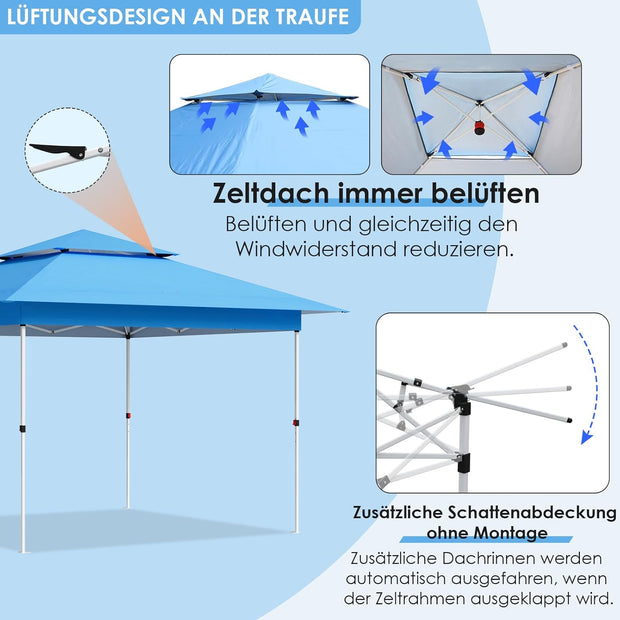 Paviljoen - Tuinpaviljoen - Partytent - Tuintent - Pop-up Kliksysteem - met 4 Muggennet Zijpanelen - Roldraagtas - Waterdicht - Stabiel - Dubbel Dak - UV-bescherming 50+ - 4 Zandzakken - voor Patio - Markt - Camping - 3.6 x 3.6 m - Blauw