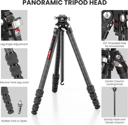 Statief camera koolstofvezel – Camerastatief – Fotostatief – Videostatief – Tripod – 360° panoramische kogelkop met Arca Swiss – Afneembare middenkolom, belastbaar tot 18 kg