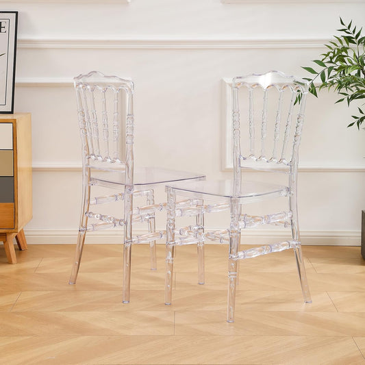 BOOSDEN Transparante Kunststof Stoel Napoleon - Stapelbare Polycarbonaat Stoel voor Bruiloft, Feesten & Eetkamer met Elegant Design, 2 PACK