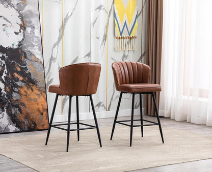 chairus PU Leather Bar Stool for Kitchen, Set of 2, Bar Stool Bar Chairs for Dining Room, Kitchen Stool with Metal Legs (Brown) - QUORE