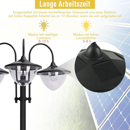 Solar Tuinlamp – Solar Buitenlicht – Solar LED Lamp – Solar Tuinverlichting – Driekoppige Lamp Met Bloempotvoet – Waterdicht – Roestvrij Staal – 60x55x189 cm