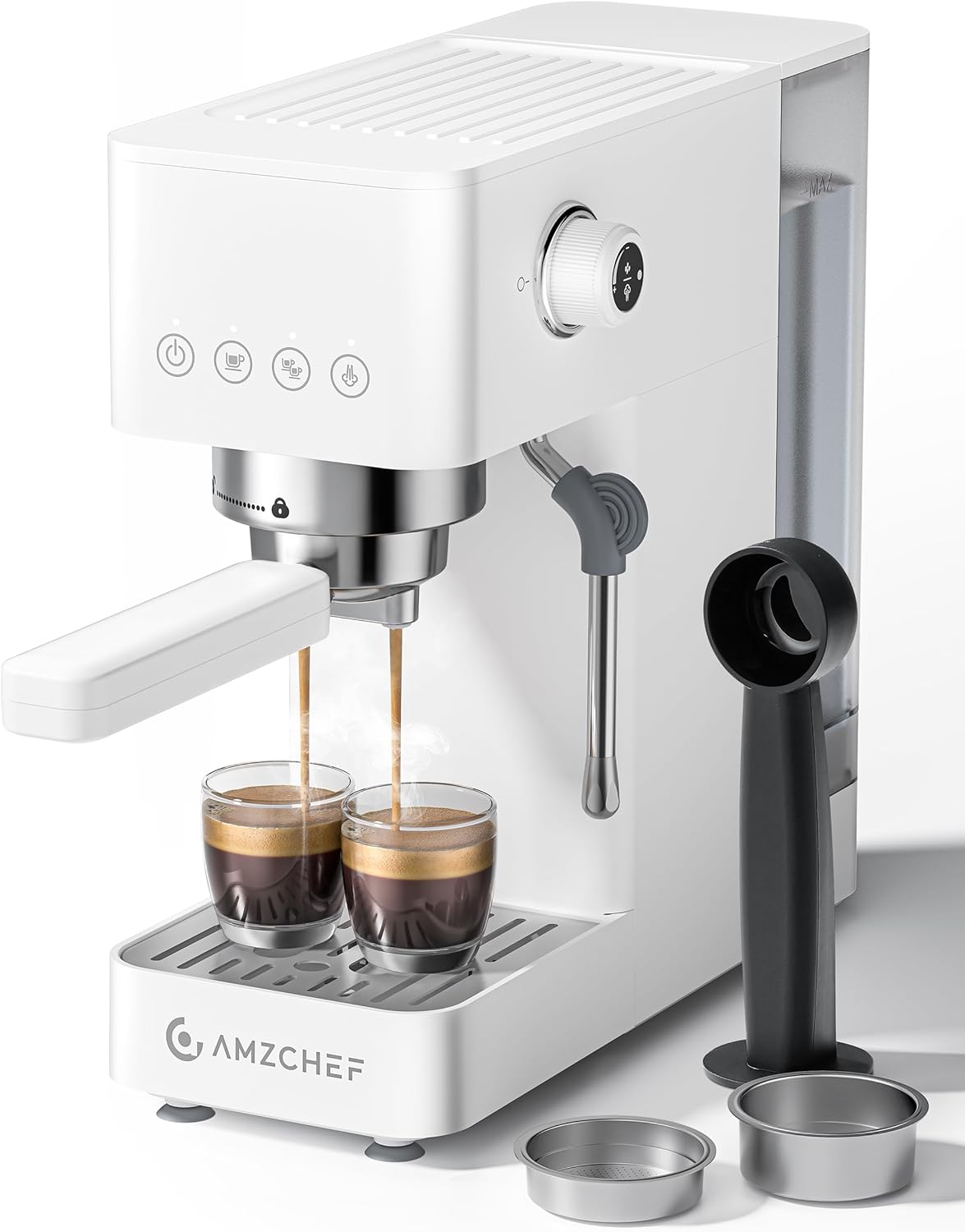 AMZCHEF Zeefdragermachine, 20 bar, espressomachine met professionele melkopschuimer, klein koffiezetapparaat, espresso voor cappuccino, latte en macchiato, 1,5 l watertank, wit