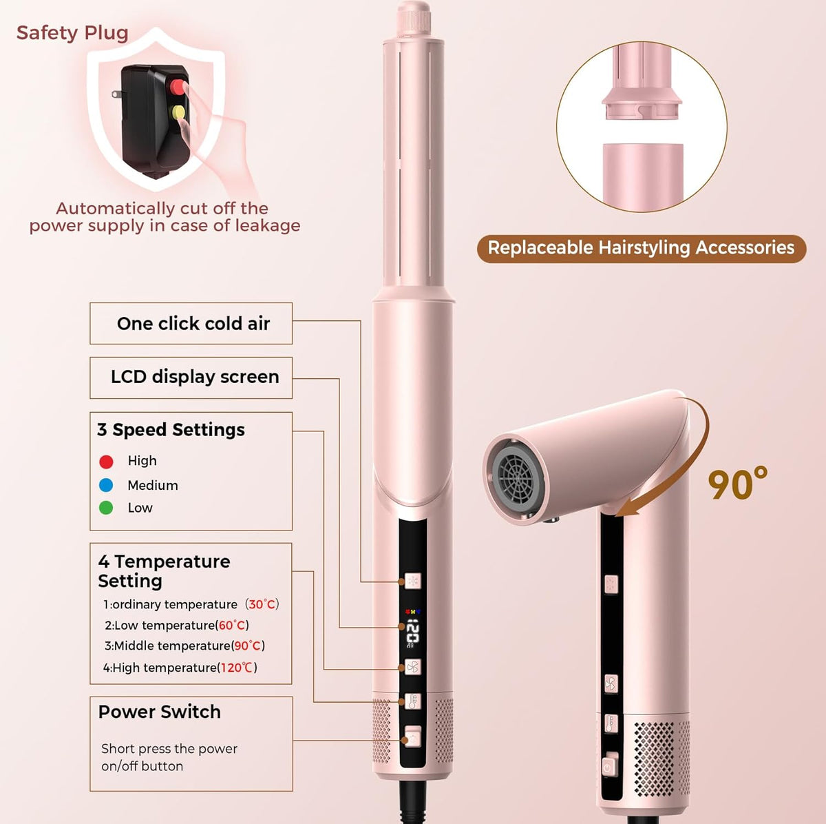 Pro Air Styler 8-in-1 haarstyler set, 1400 W, airbrush-haarstyler met 110.000 omw/min föhn met diffuser, ronde borstelföhn, krultang, auto-wrap, stijltang, voor styling, volumize, krullen en