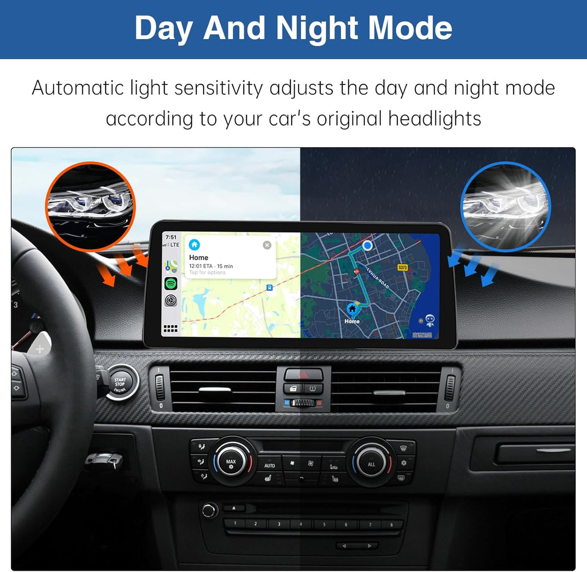 Road Top 12.3 Inch Autoradio Draadloze Carplay Android Auto Touchscreen voor BMW 3er E90/E91/E92/E93 2008-2013 Jaar met CIC Systeem, Car Stereo Multimedia Radio Ontvanger, Ondersteuning Mirrorlink