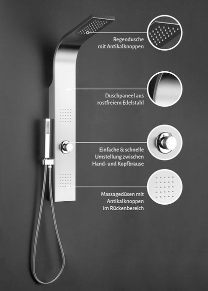 Douchestang – Regendouche – Handdouche – Douchesysteem – Douchewand – 3-in-1 Functies – Geborsteld RVS 100x14 cm