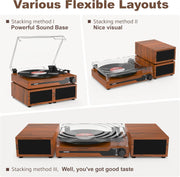 Platenspeler - Geïntegreerde Luidsprekers - Vintage Fonograaf - met Bluetooth 5.3 Ondersteunt - 2 Dubbele Stereoluidsprekers - 3 Snelheden - AUX - RCA - USB - Draadloos Afspelen - Hout - Bruin