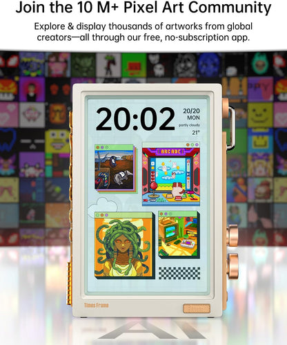 Divoom Times Frame Transparante digitale fotolijst (10,1 inch) met wifi en 64 GB, IPS-display met zwevend effect en RGB-draaiknop, 400+ wijzerplaten, widgets en pixel-art community (wit)