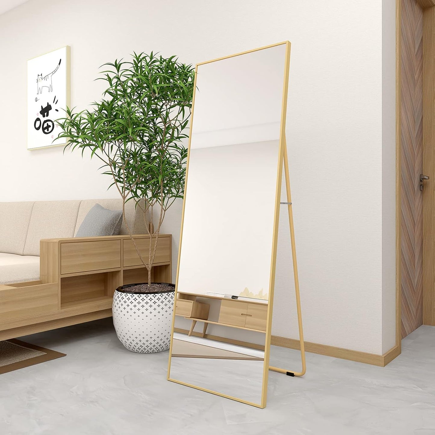 Beauty4U Spiegel in volledige lengte, 140 x 50 cm, vrijstaand, hangend of leunend, grote vloerspiegel met goudkleurig frame van aluminiumlegering voor woonkamer of slaapkamer