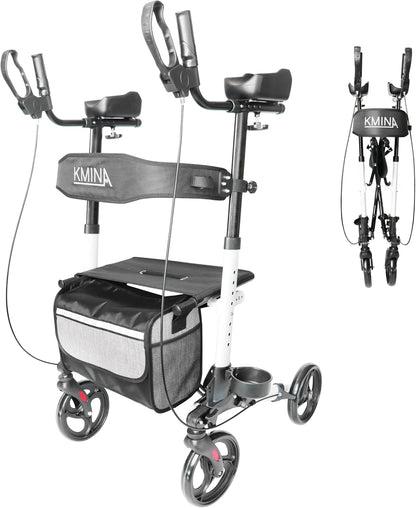 KMINA - Rollator met Armschalen en Zitje, Opvouwbaar voor Senioren, Aluminium voor Binnen- en Buitengebruik, met Mandje