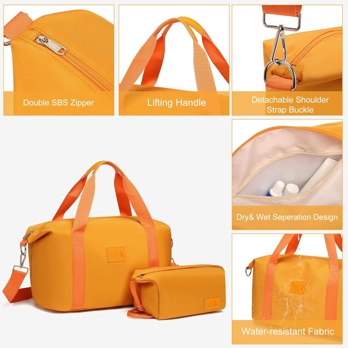 Sea choice Hardschalige Trolley Kofferset 5-Delige Reiskoffer Met Dubbele Wielen Bevat 1 Reistas en 1 Toilettas, Bagage M-L-XL Set (55/65/76cm), Tsa Slot en 4 Wielen (Oranje, Kofferset)
