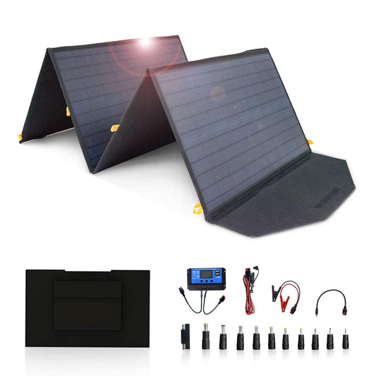 Zonnepanelen met Stekker - Zonnepaneel-Oplader - Zonnepaneel - 120 W - Opvouwbare - Draagbaar -.voor Camping - Stroomuitval - Noodsituaties - IP65 Waterdichte - 20-28V DC - 165.4 x 56.4 x 0.5 cm - Zwart