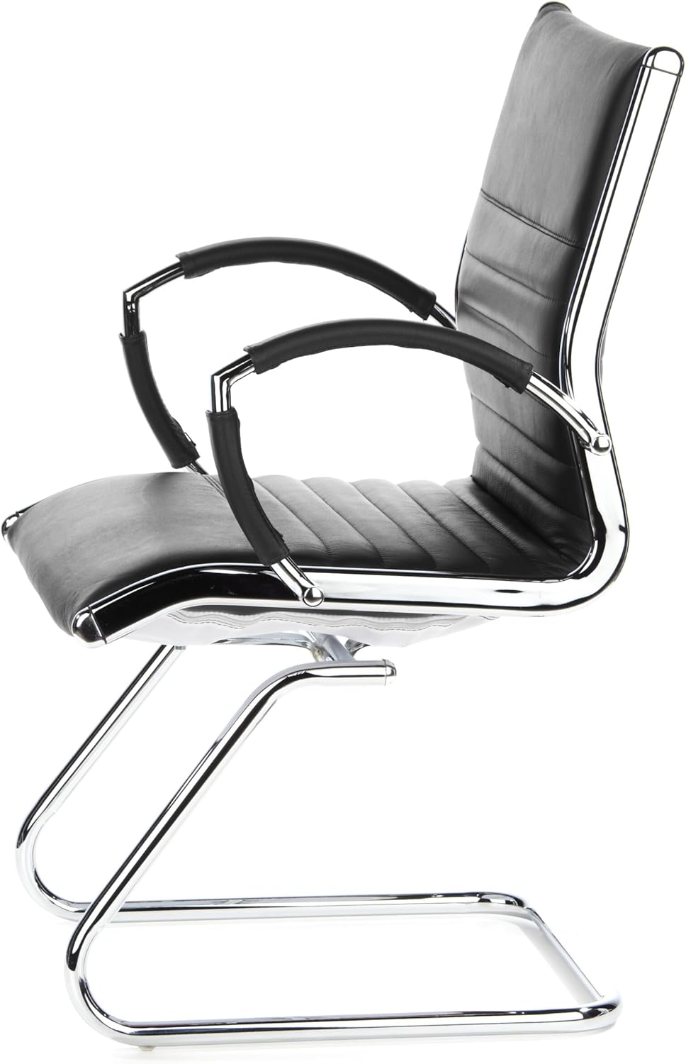 hjh OFFICE Parma V 660505 bezoekersstoel, leer, zwart/chroom, cantilever conferentiestoel met armleuningen