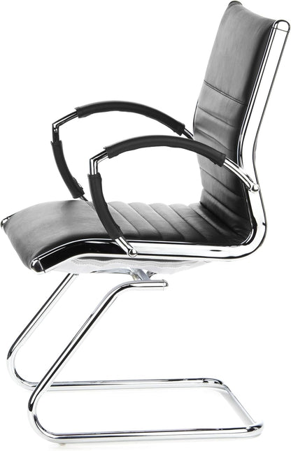 hjh OFFICE Parma V 660505 bezoekersstoel, leer, zwart/chroom, cantilever conferentiestoel met armleuningen