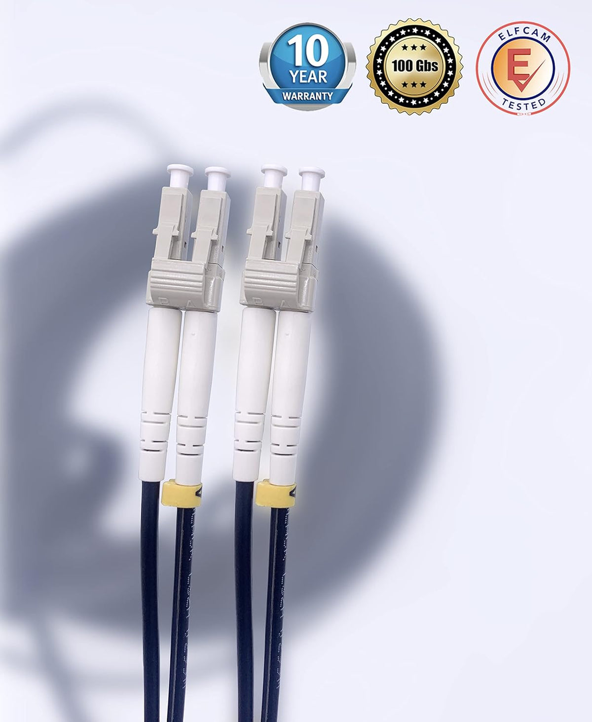 Elfcam® - Gepantserde staalvezel optische kabel voor buiten en binnen LC/UPC naar LC/UPC OM3 Multimode Duplex 50/125um Zwart (300M)