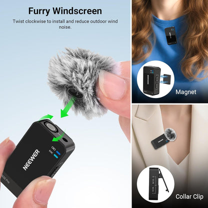 NEEWER CM26 Pro AI Draadloze Microfoon Compatibel met iPhone Android Telefoon Camera PC, Lavalier Revers Mic DSP/MCU Ruisonderdrukking Mute Gain Low Cut 48KHz/24Bit 88dB SNR 50H Batterij 100 m Bereik