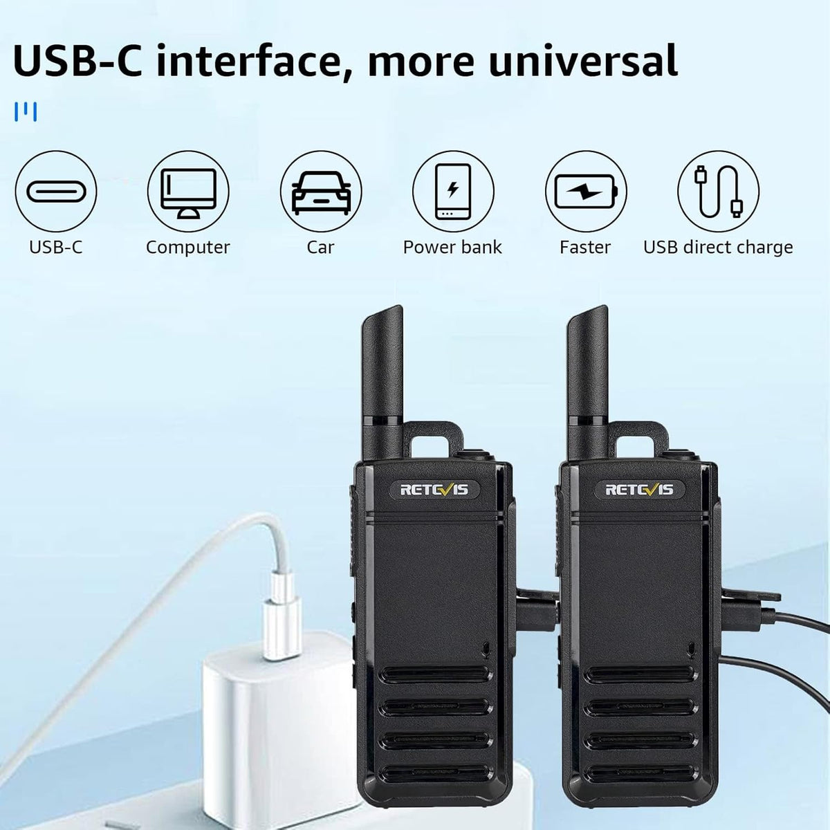 Retevis RB639 Walkie Talkie, PMR446 Professional Portofoon Mini met Oortjes, USB-C, Wireless Clone, Squelch, VOX Walkie Talkie Handsfree voor Restaurant, Detailhandel (4 Stuks, Zwart)