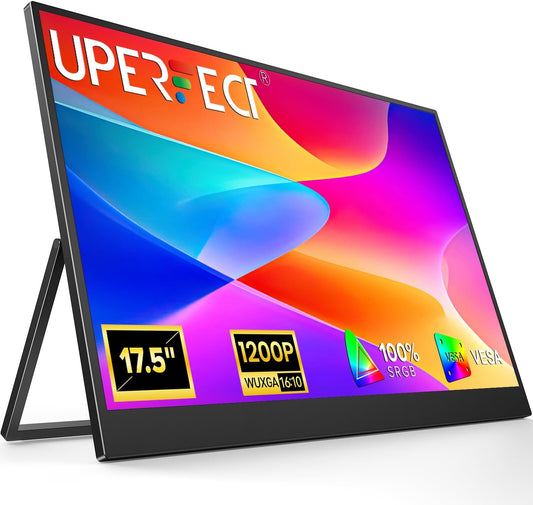 UPERFECT Draagbare Monitor 17,5 inch, 1920×1200P FHD Portable Monitor 16:10 125% sRGB 1500:1 IPS met USB-C & HDMI, Ultradun - Oogbescherming - Extern Tweede Scherm voor pc/Mac/PS3/4/5/Xbox