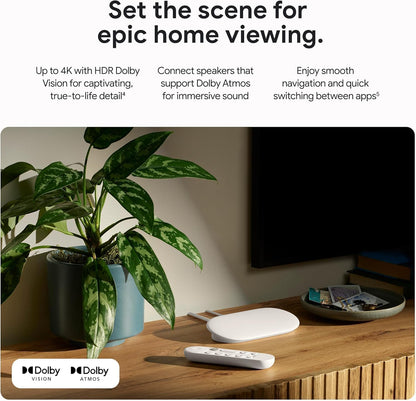 Google TV Streamer 4K – ontspannen entertainment door snelle streaming en afstandsbediening met spraakzoeken – films, series, live-uitzendingen en Netflix in 4K HDR – 32 GB opslagruimte – Porselein
