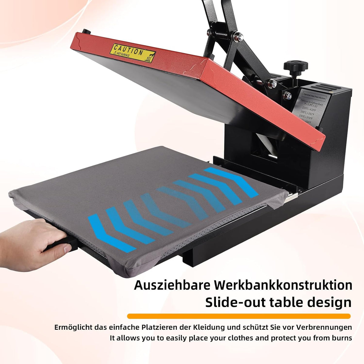 ColorSub Warmtepers Machine voor T-shirt, 38x38cm Sublimatieprinter met Uitschuifbare Platenmachine, DIY Personalisatie Warmteoverdrachtpers Vinyl voor Stoffen, Tassen, Kussens