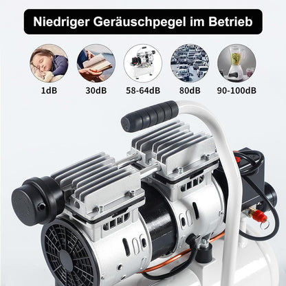 Fluistercompressor – Olievrije Compressor – Stille Luchtcompressor – Persluchtcompressor – Compressor Ketel – 9 Liter – 550 W – Ultra Stil 58 dB