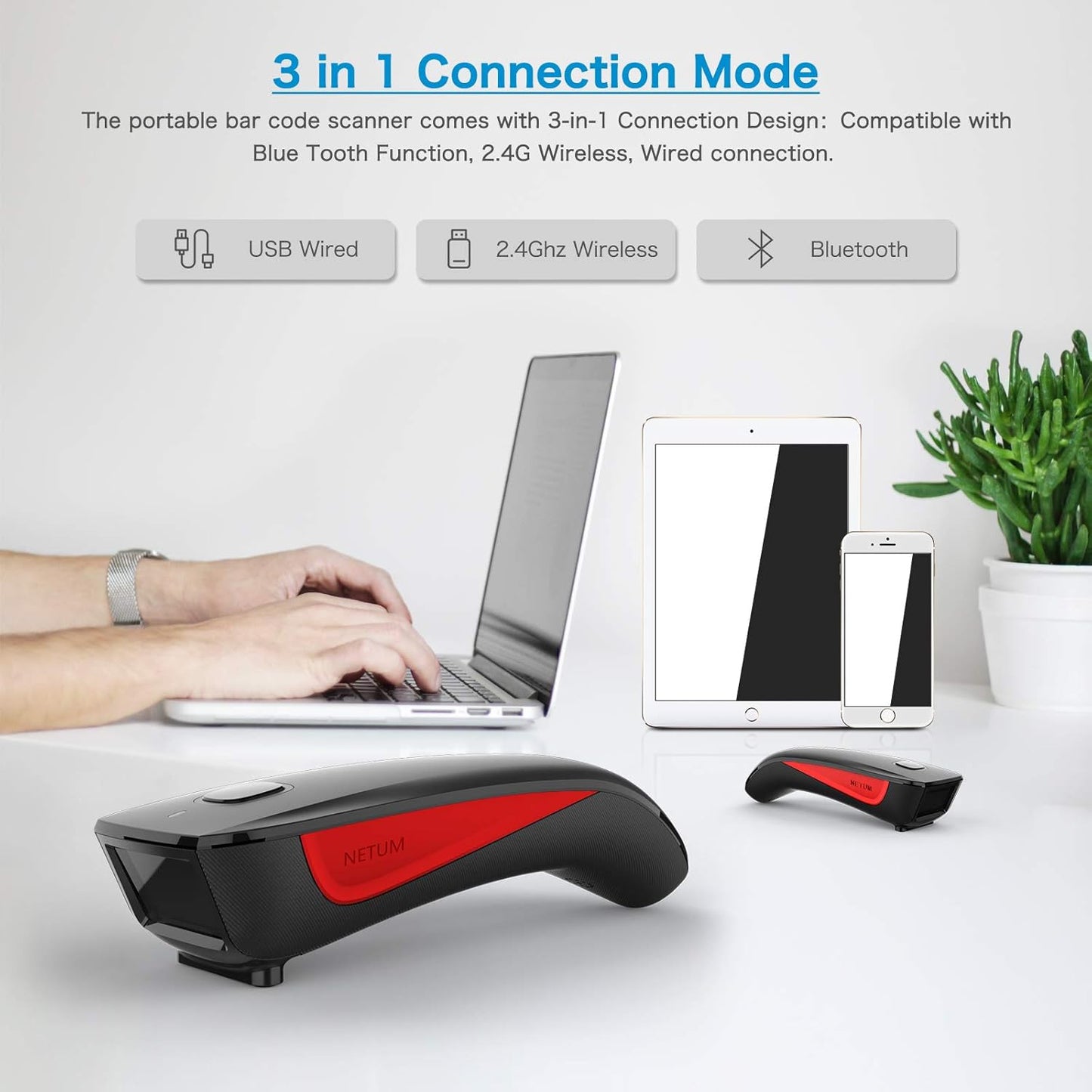 NETUM C990 Bluetooth 2D QR Barcodescanner Draadloos Compatibel, Small Pocket USB 1D 2D QR-codescanner voor inventaris, Barcodescanner voor tablet iPhone iPad Android iOS PC POS