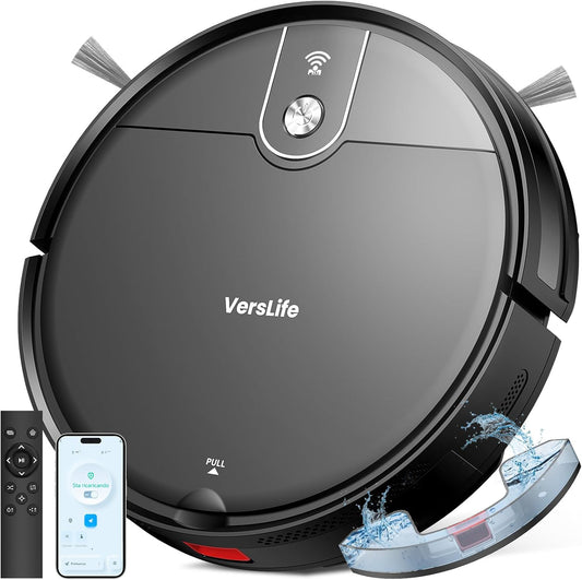 VersLife L6 Robotstofzuiger en vloerwisser, 2-in-1, 4000 Pa, 120 minuten looptijd, app-bediening, afstandsbediening en Alexa, stil, zelfoplagend, voor harde vloeren, tapijten en dierenharen