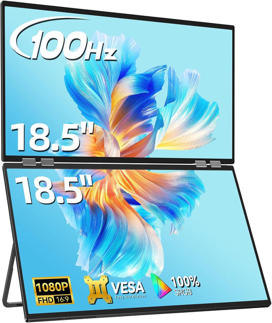 Draagbare Monitor – Mobiele Monitor – Opvouwbare Monitor – Dual Screen Monitor – Laptop Monitor – 18,5 Inch Full HD – Metalen Behuizing & 100 Hz Verversingssnelheid