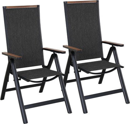 Grand patio Tuinklapstoel, ligstoel, balkonstoelen, tuinstoelen, set van 2, aluminium tuinstoel, inklapbaar, balkonstoel met 6 standen verstelbaar, weerbestendig, eetkamerstoel voor camping, balkon