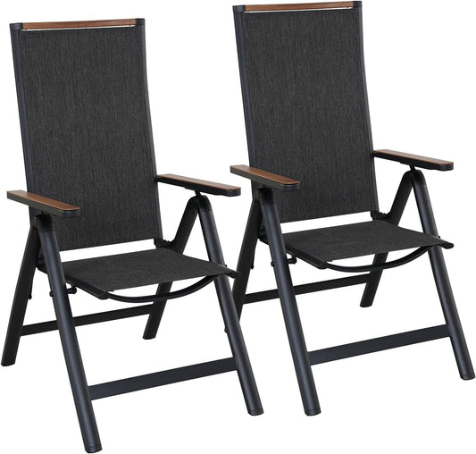 Grand patio Tuinklapstoel, ligstoel, balkonstoelen, tuinstoelen, set van 2, aluminium tuinstoel, inklapbaar, balkonstoel met 6 standen verstelbaar, weerbestendig, eetkamerstoel voor camping, balkon