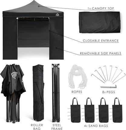 All Seasons Gazebos Robuust vouwpaviljoen, volledig waterdicht, met 4 zijwanden en accessoireset, zwart, 3 x 3 m