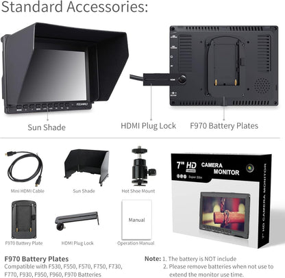 FEELWORLD FW759 7 Inch DSLR Camera Monitor with 1280x800 IPS,4 HDMI Inputs/Outputs,Video Peaking Focus Assist,178° Wide Angle - QUORE